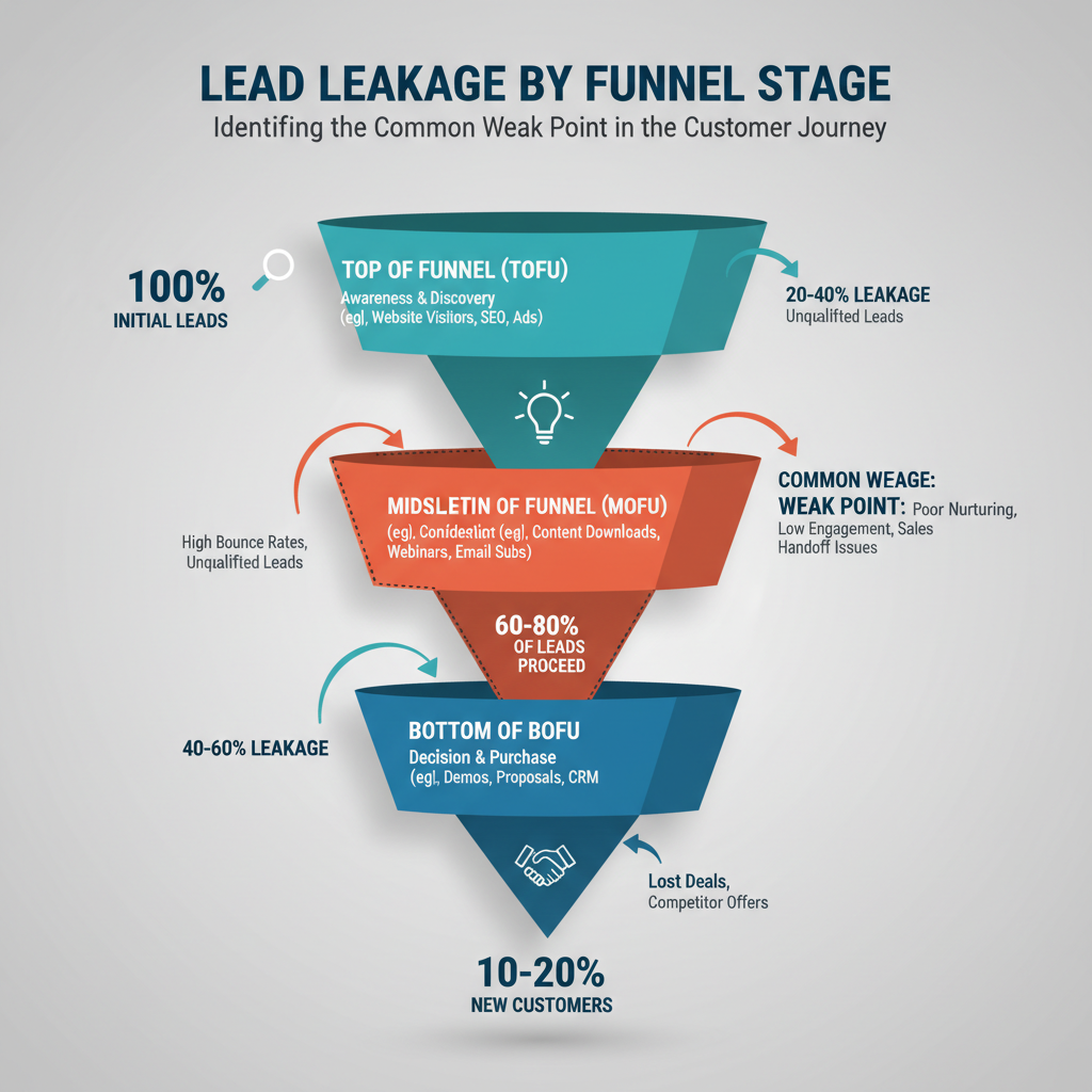 Middle of funnel marketing budget allocation showing lead leakage points