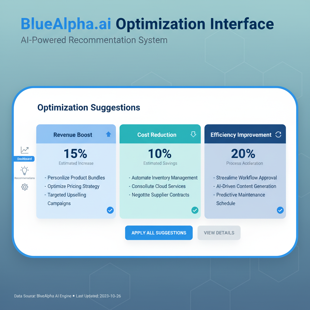 BlueAlpha.ai AI-powered marketing optimization dashboard with actionable recommendations