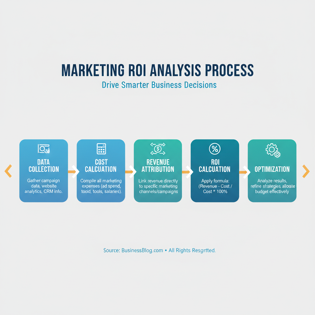 Marketing ROI analysis process showing the steps from data collection to optimization
