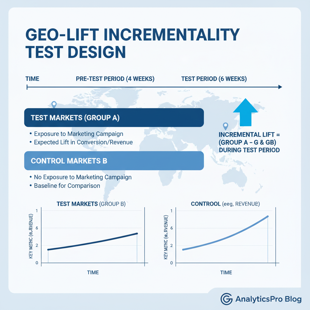 Marketing ROI analysis incrementality test design showing geographic market comparison