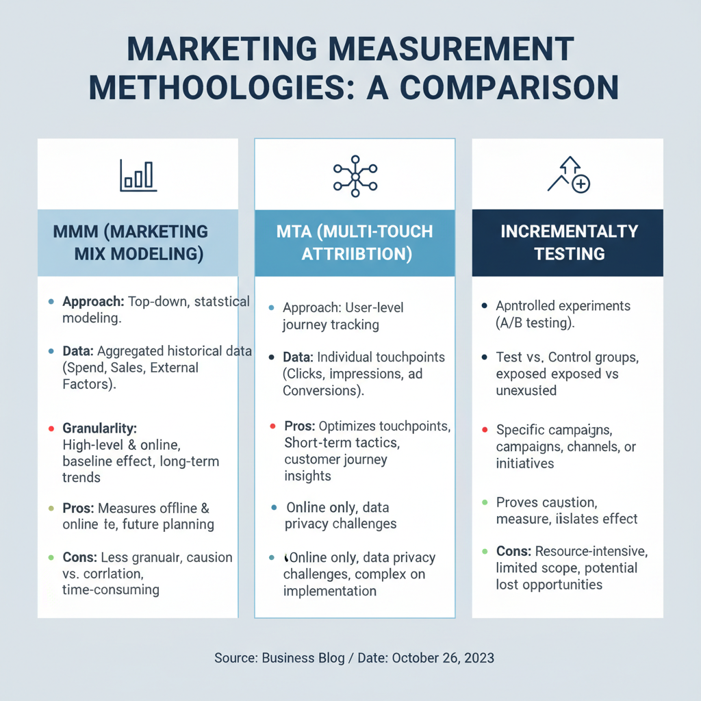 Marketing measurement methodologies comparison showing measured.com alternatives and their approaches