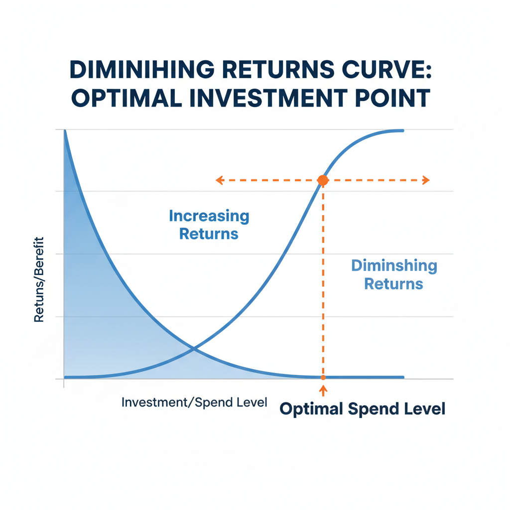 Media budget optimization chart showing diminishing returns and optimal spend allocation point