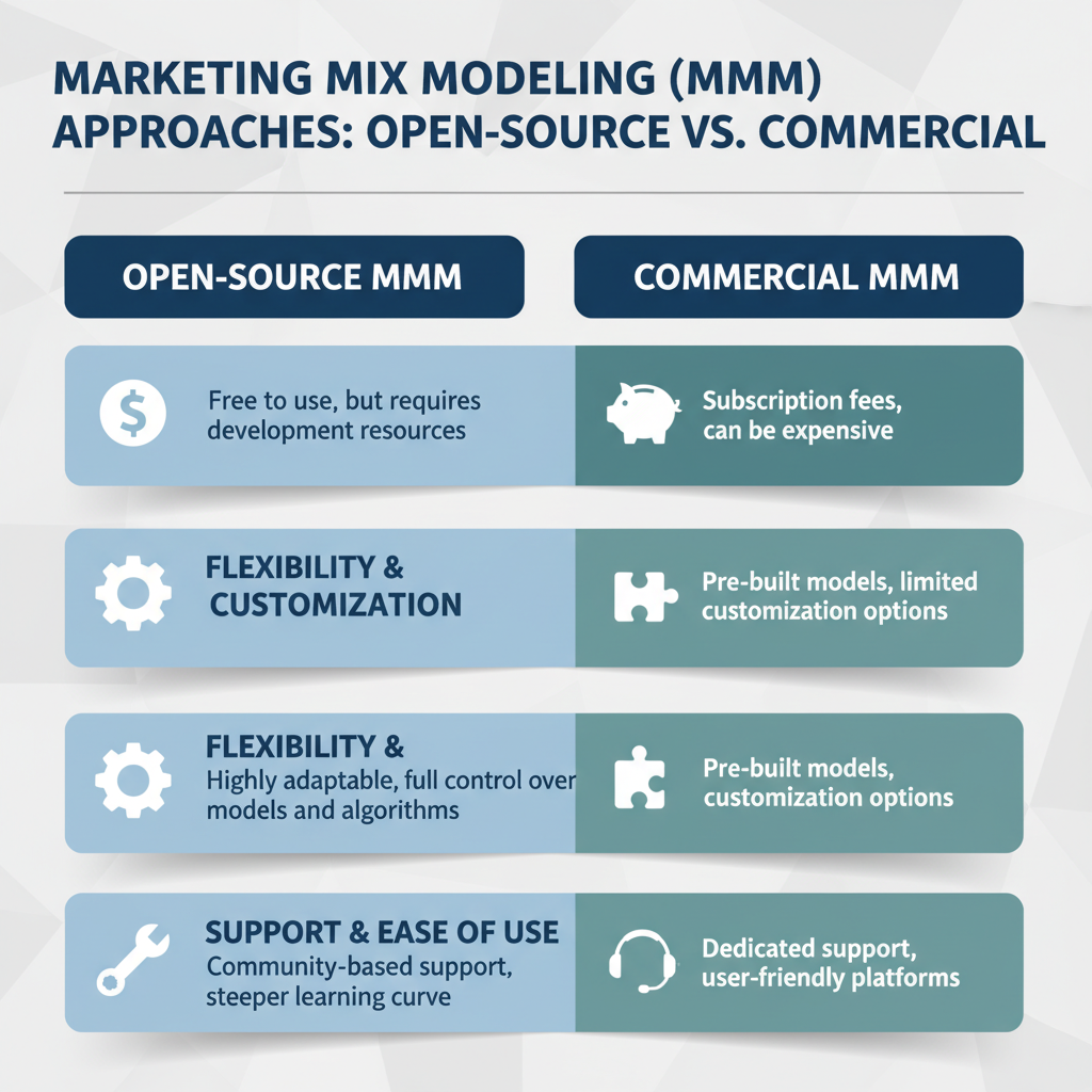 Marketing mix modeling comparison showing open-source Robyn versus commercial platforms