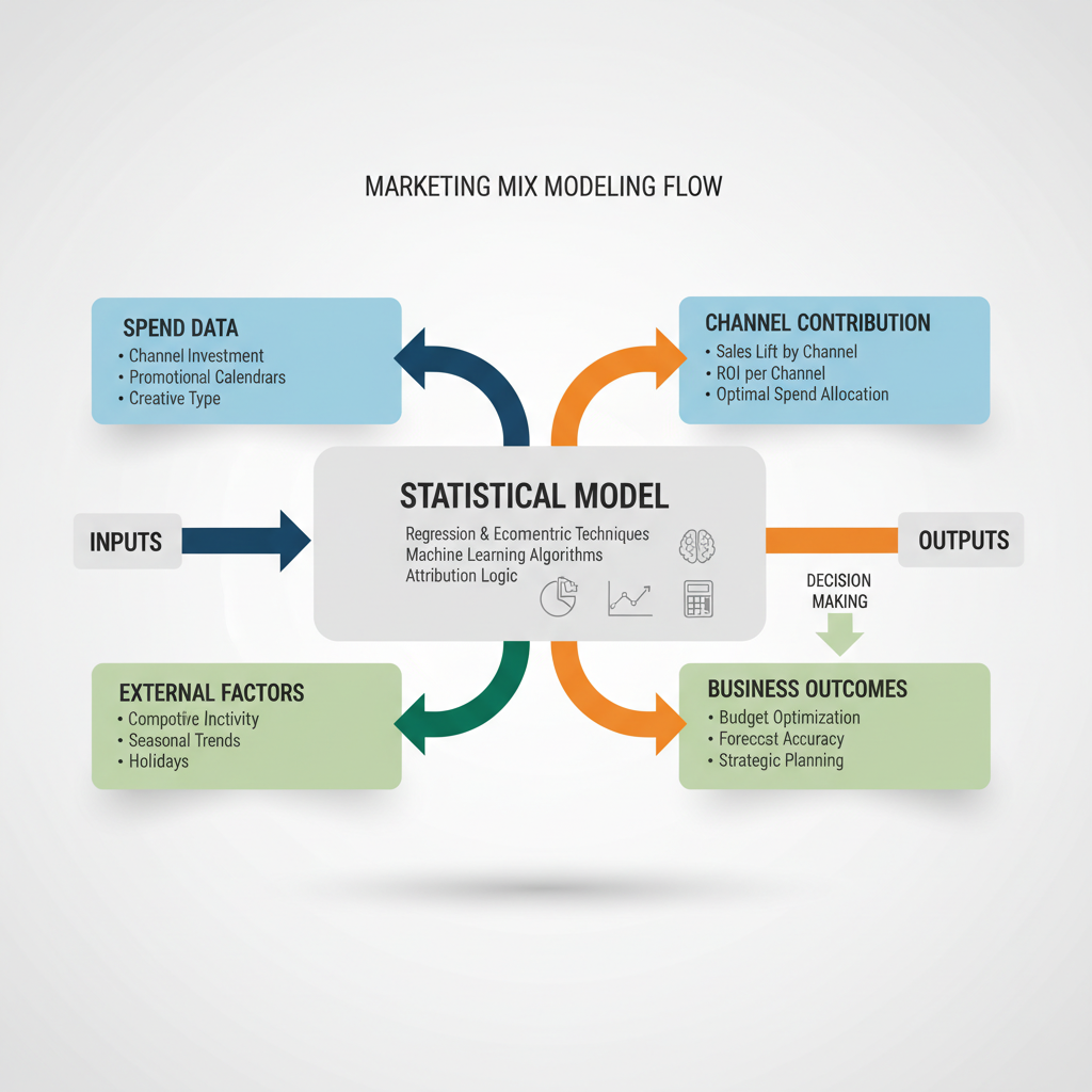 Media mix modeling process diagram in MTA vs MMM comparison