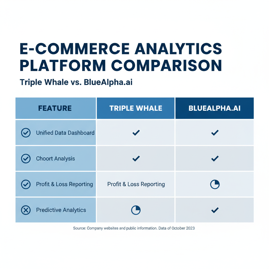 Detailed feature comparison matrix for Triple Whale vs BlueAlpha.ai marketing analytics platforms
